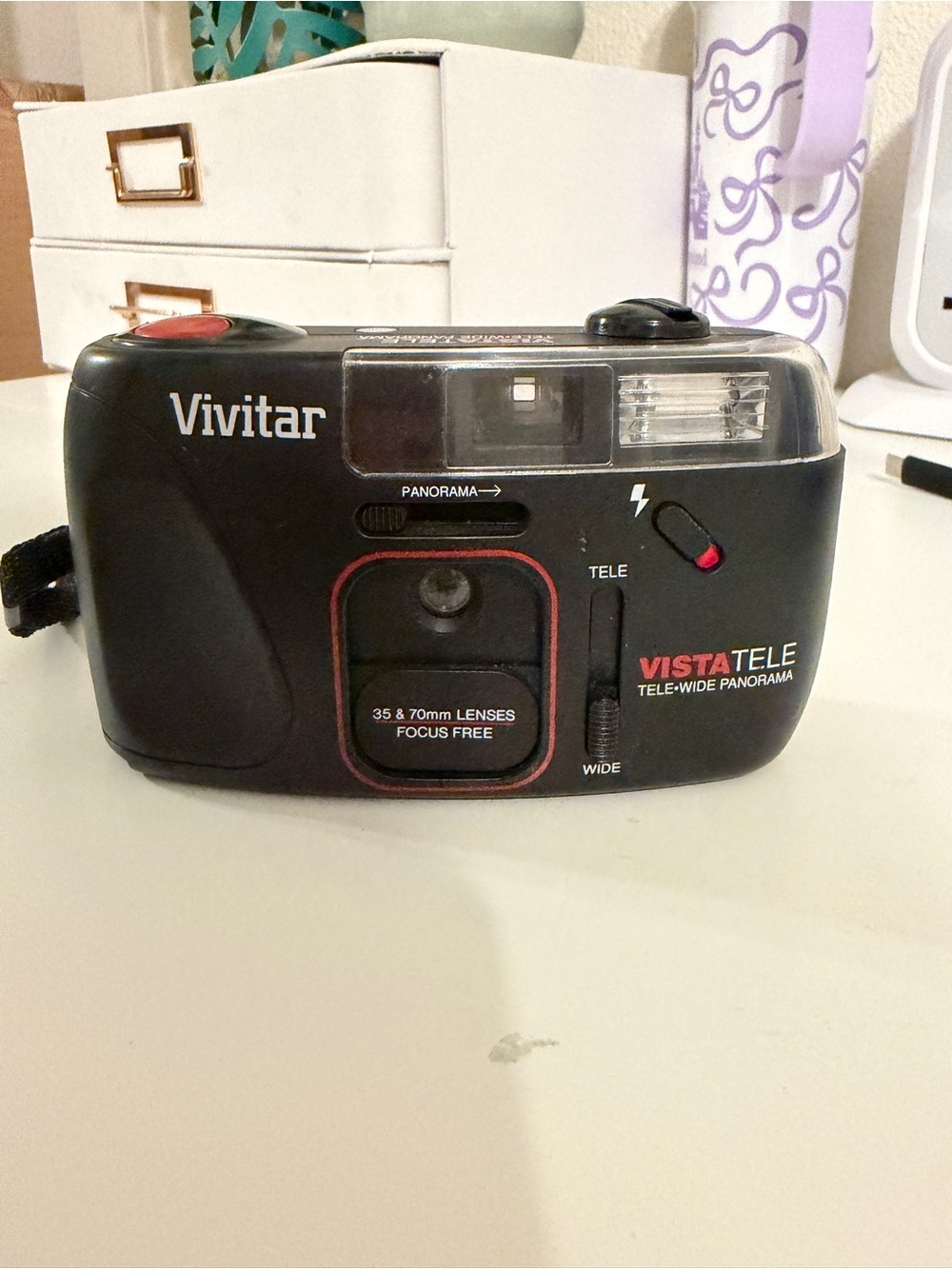 Vivitar Vista Tele 35mm Film Camera 35/70mm Tele Wide Panorama Focus Free Flash